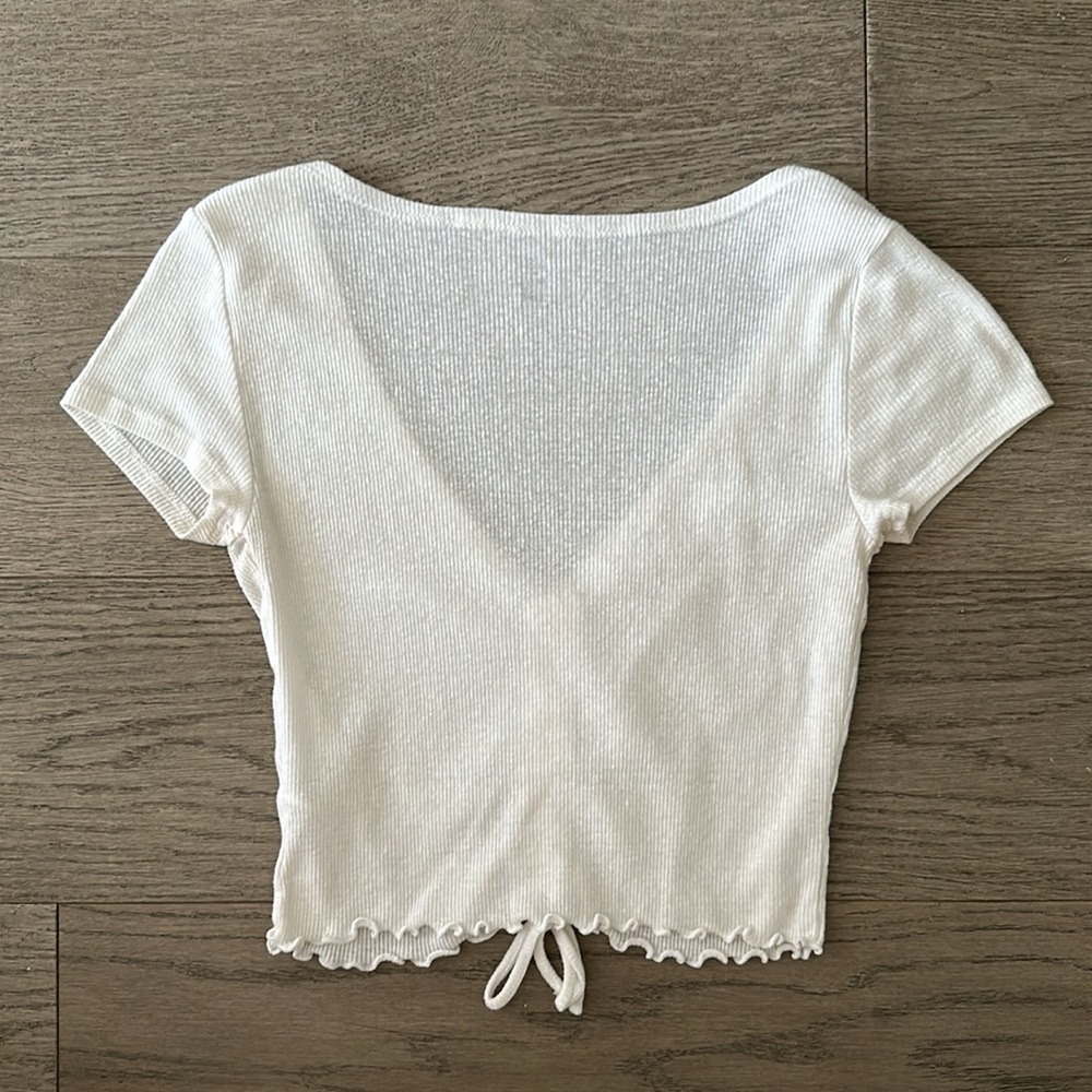EUC Pacsun White Ribbed Ruched Top - Picture 4 of 5